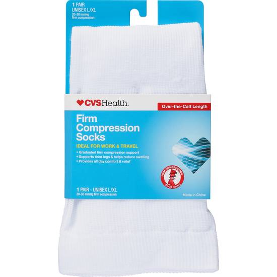 CVS Health Firm Compression Socks Over-The-Calf Length Unisex, 1 Pair, White, L/XL