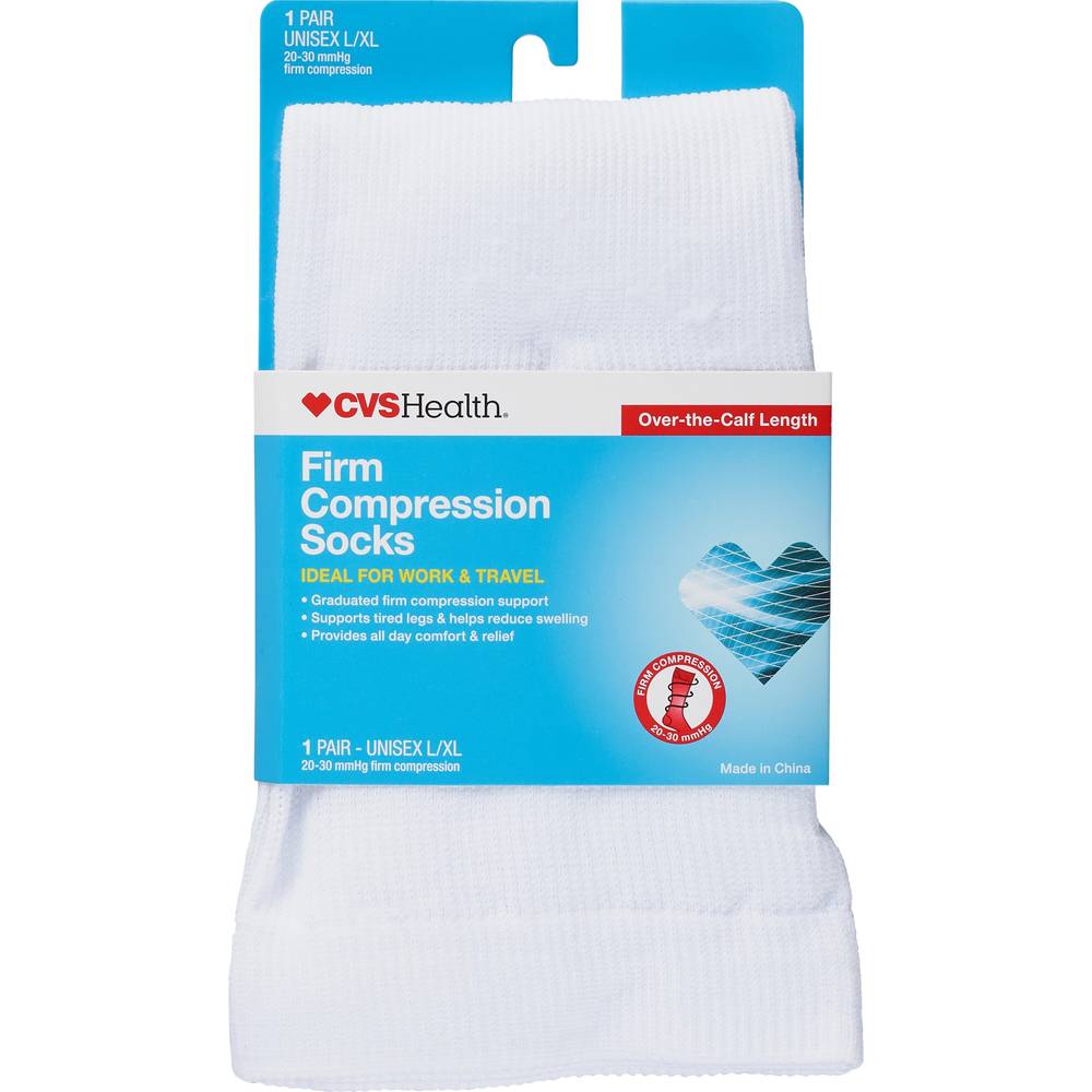 Cvs Health Firm Compression Socks Over-The-Calf Length Unisex, 1 Pair, L/Xl, White