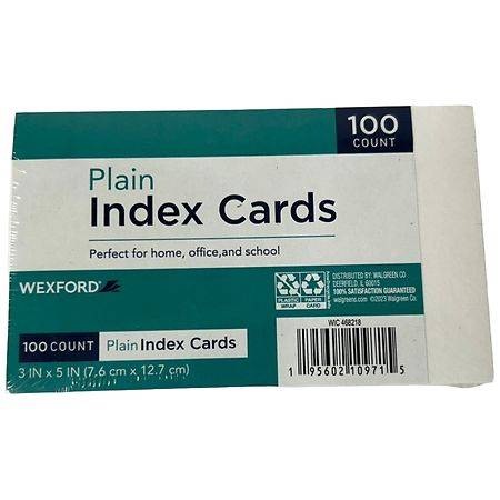 Wexford Plain Index Cards 3X5 - 100.0 ea