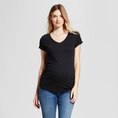 Short Sleeve V-Neck Side Shirred Maternity T-Shirt - Isabel Maternity by Ingrid & Isabel™ Black L: Knit Pullover