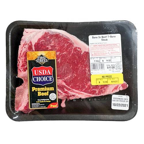 First Street · USDA Choice Bone In Beef T-Bone Steak