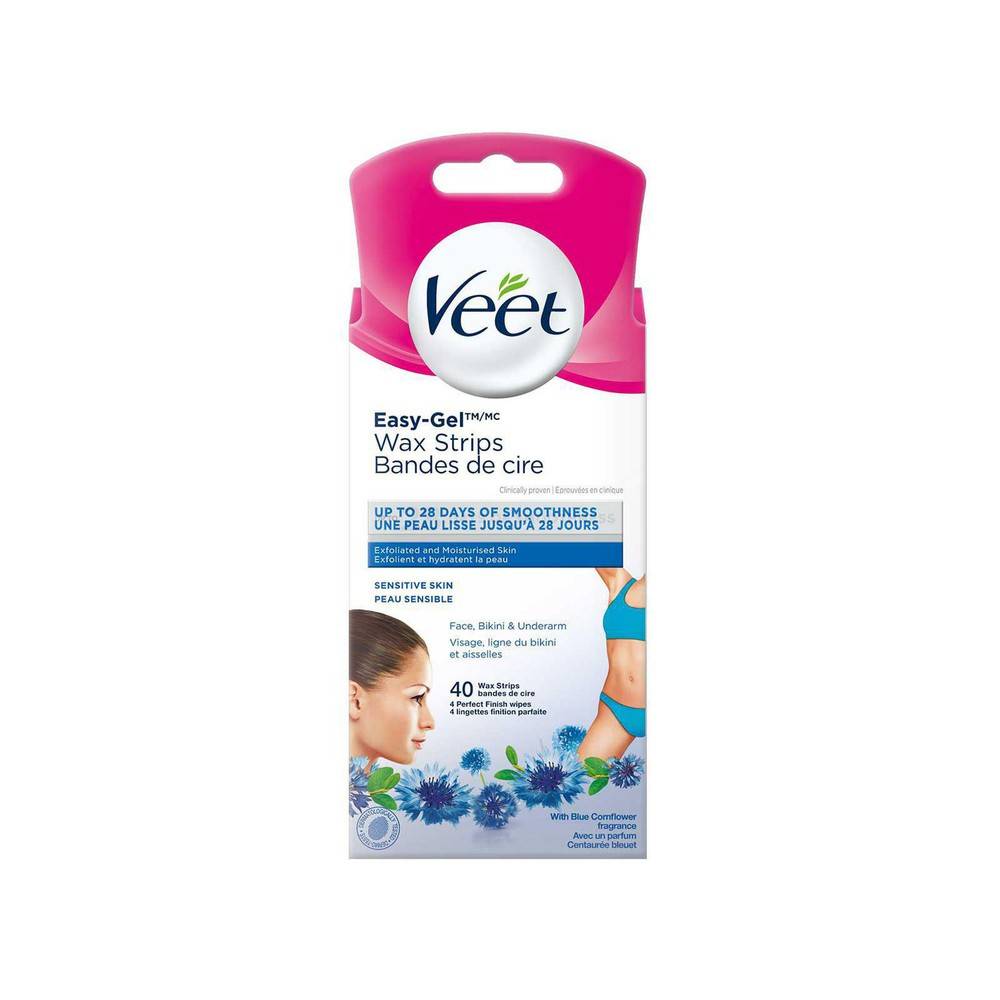 Veet Easy-Gel Wax Strips Face Bikini & Underarm Sensitive Skin (220 g)