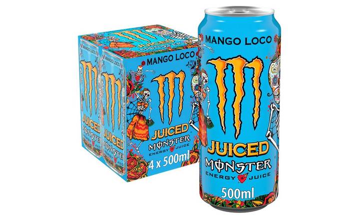 Monster Mango Loco Energy Drink 4 x 500ml Cans (401400)
