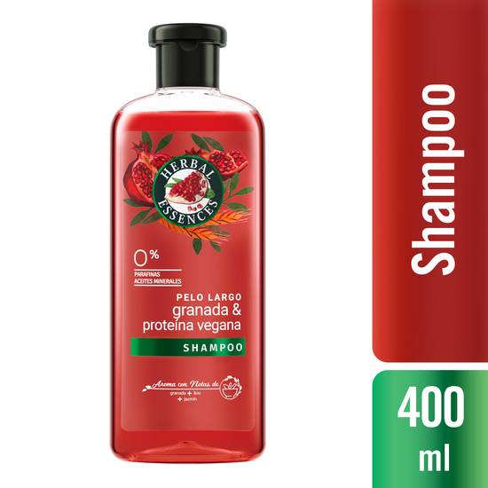 Herbal essences shampoo pelo largo granada y proteína vegana (botella 400 ml)