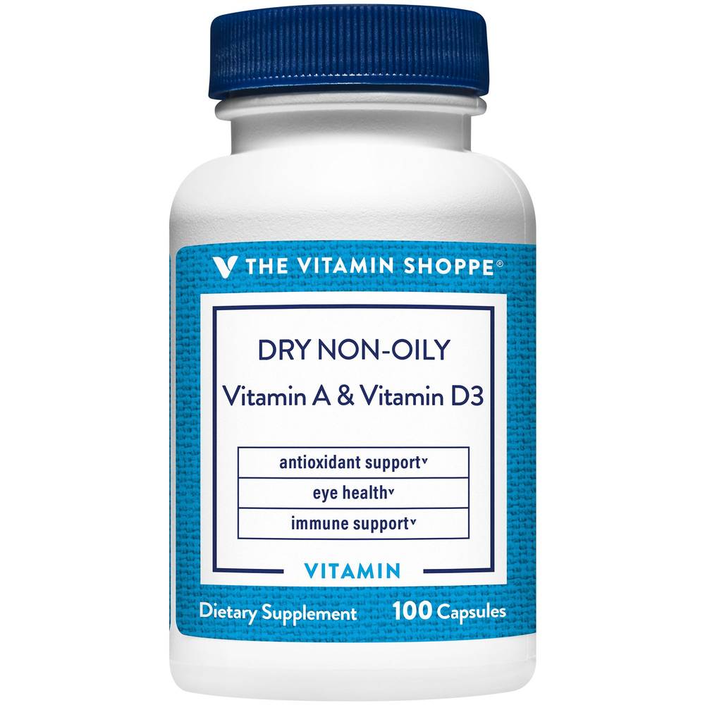Dry Non-Oily Vitamin A & Vitamin D - Eye Health & Immune Support (100 Capsules)