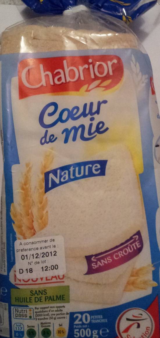 Pain de mie sans croûte - chabrior - 500g