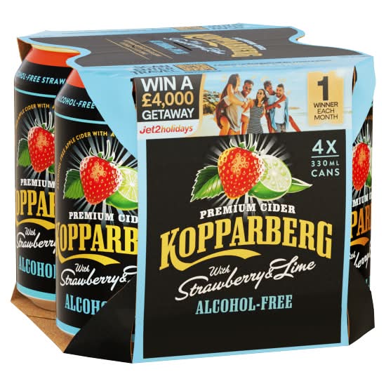 Kopparberg Alcohol-Free Premium Cider With Strawberry & Lime (4 x 330ml)