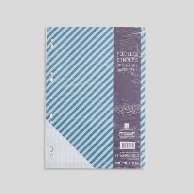 Monoprix - Grands carreaux 200 feuilles simples, M², A4 (504g)