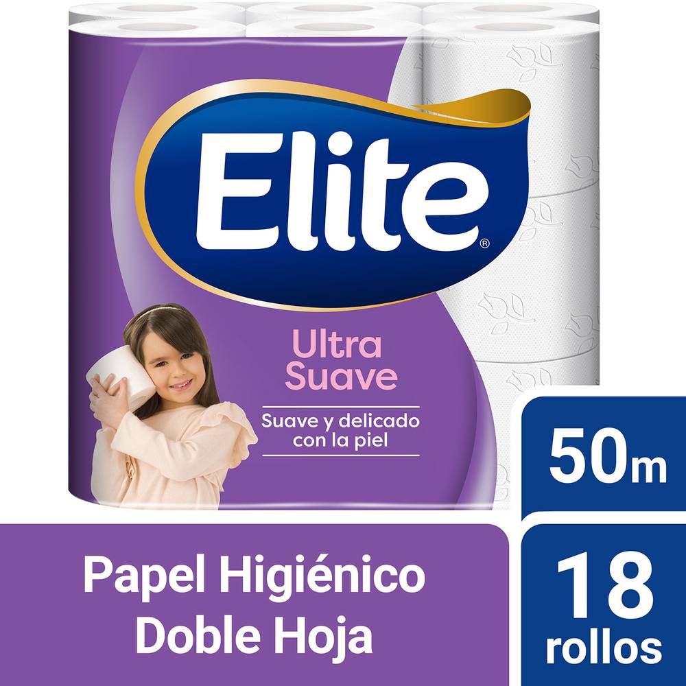 Elite papel higiénico ultra doble hoja (18 u x 50 m c/u)