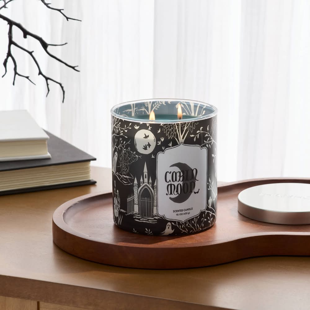 Threshold Limited Edition 2 Wick Glass Halloween Jar Scented Candle With Lid, Cabin Moon (15.1 oz)