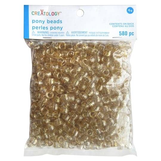 Creatology Glitter Pony Beads, 0.23" x 0.35", Gold (580 ct)