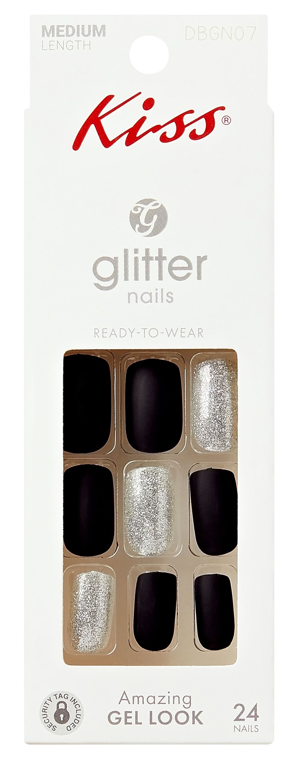 Kiss® Glitter Nails Medium Length 24-Pack Black/Silver