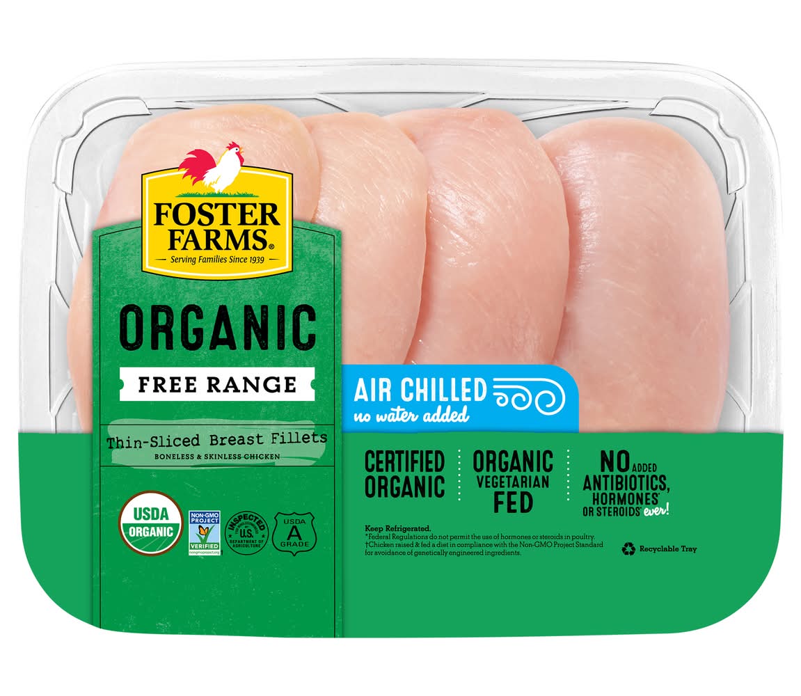 Foster Farms Organic Free Range Boneless Skinless Thin Sliced Chicken Breasts