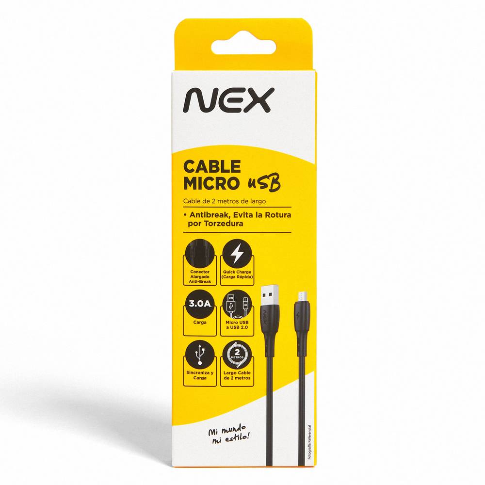 NEX · Cable micro usb negro 2 metros