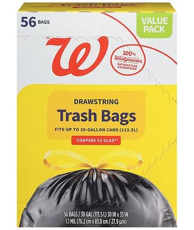 Complete Home Drawstring Trash Bags Mega pack 30 Gallon Capacity, 30x33 in (56 ct)