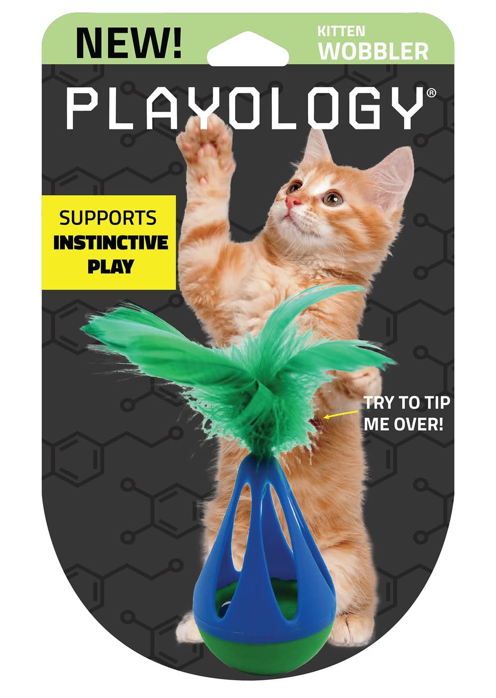 Playology Wobbler with Feather Cat Toy (Color: Green)