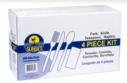 Sunset - 4 Piece Wrapped Cutlery Set (fork, knife, teaspoon, napkin) - 250 Ct (1X250|1 Unit per Case)