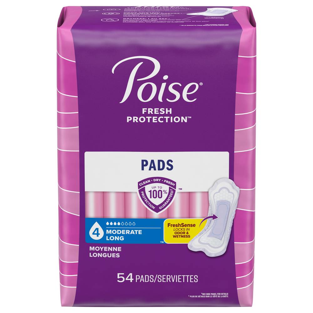 Poise Long Length Moderate Pads (54 ct)