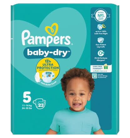 Pampers 5, Baby-Dry Diapers (23 pack)