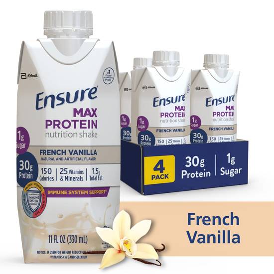 Ensure Max Protein Nutrition Shake, French Vanilla, 11 OZ, 4 CT