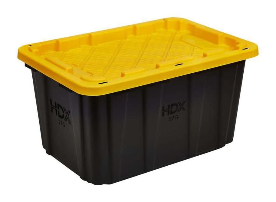 Hdx 27 Gal. Tough Storage Tote In Black And Yellow