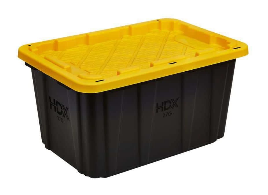 Hdx 27 Gal. Tough Storage Tote In Black And Yellow