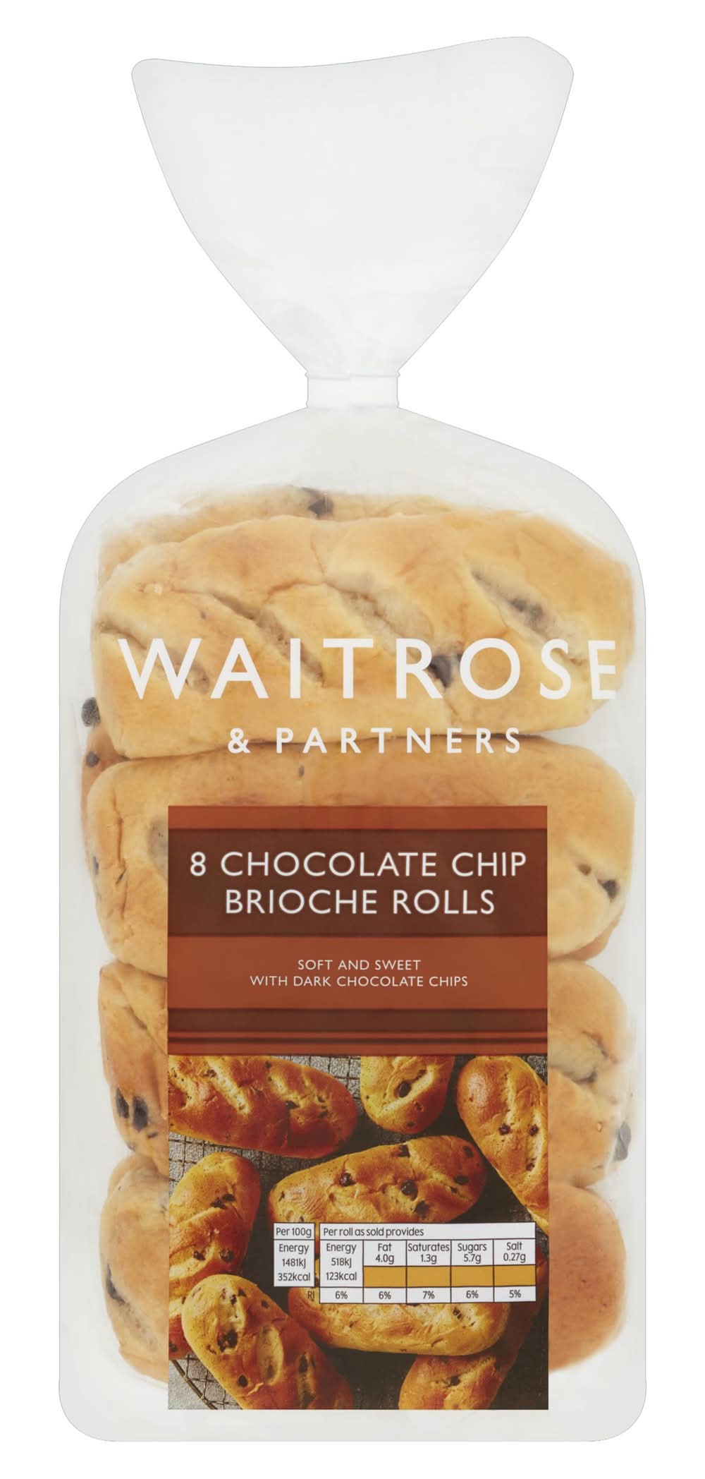 Waitrose & Partners & Partners 8 Chocolate Chip Brioche Rolls