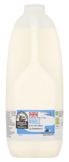 Sainsbury's Fresh British Whole 3.7% Fat Milk (2.27L)