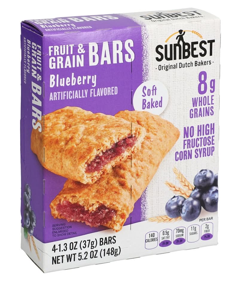 Sunbest Soft Baked Fruit & Grain Bars, Blueberry (4 x 1.3 oz)