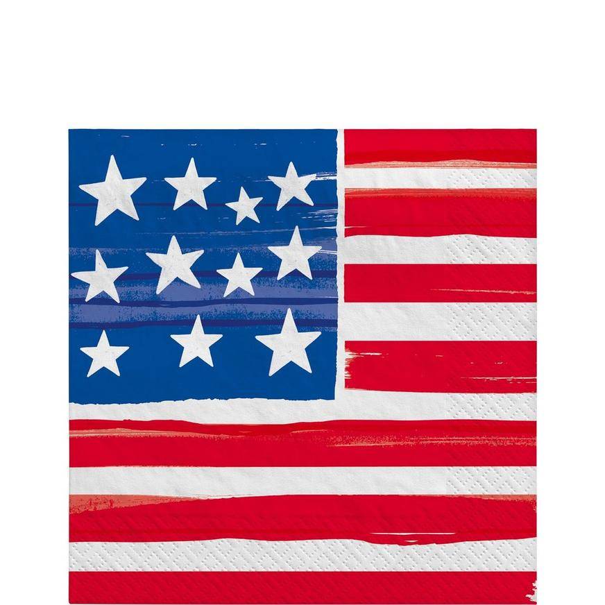 Party City Painted Patriotic American Flag Lunch Napkins (6.5in * 6.5in)
