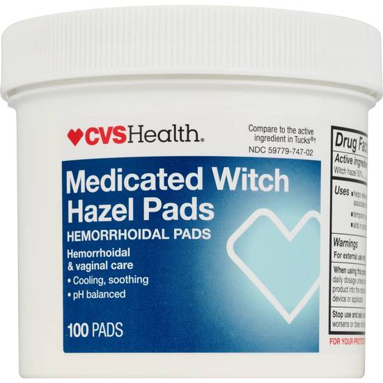 CVS Health Medicated Witch Hazel Pads, Hemorrhoidal Pads, 100 CT