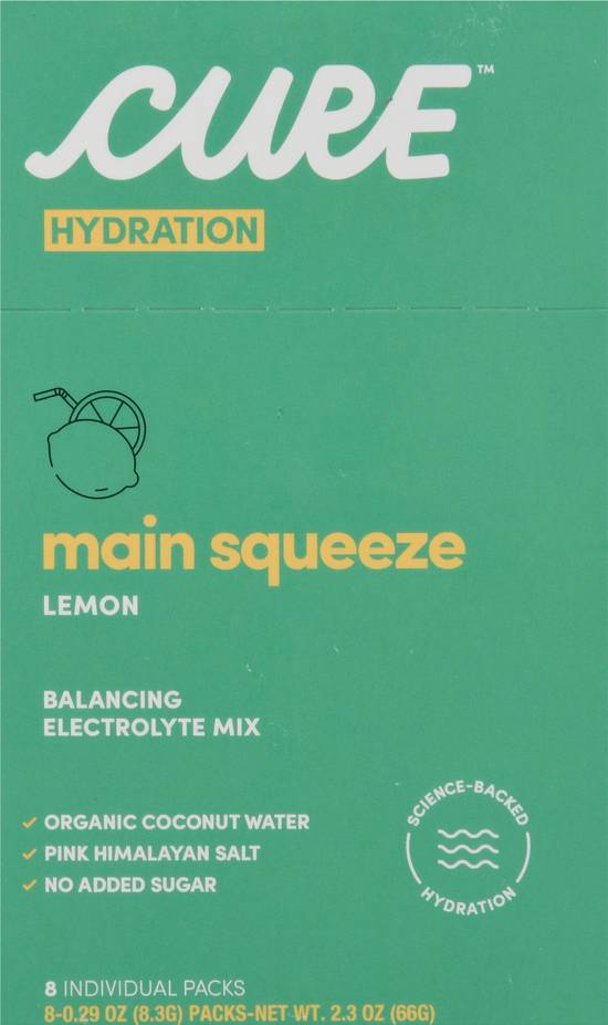 Cure Hydrating Lemon Electrolyte Mix (8 pack, 0.28 oz)
