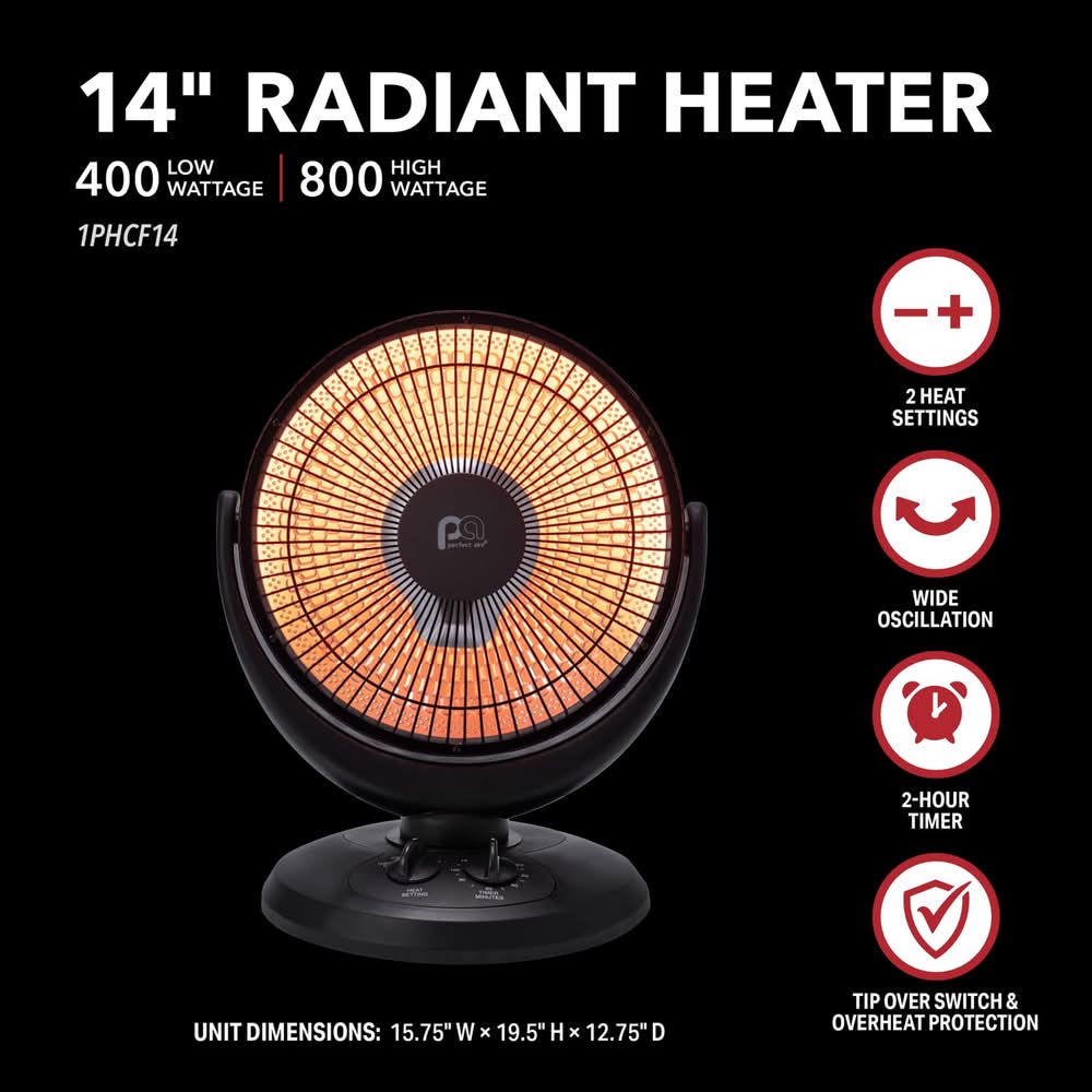 Perfect Aire 2730 Btu/H 150 Sq Ft Infrared Electric Parabolic Heater