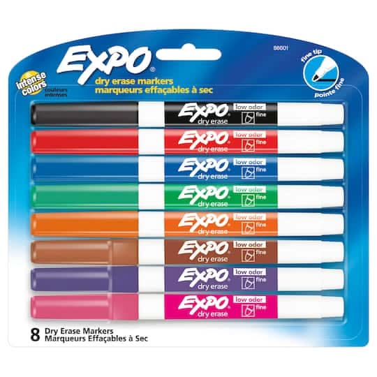 Expo Low-Odor Dry-Erase Markers Fine Point Assorted Colors