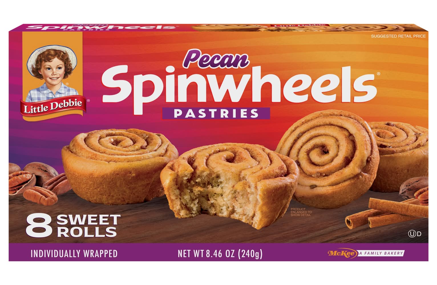Little Debbie Spinwheels Sweet Rolls, Pecan (8.46 oz, 8 ct)