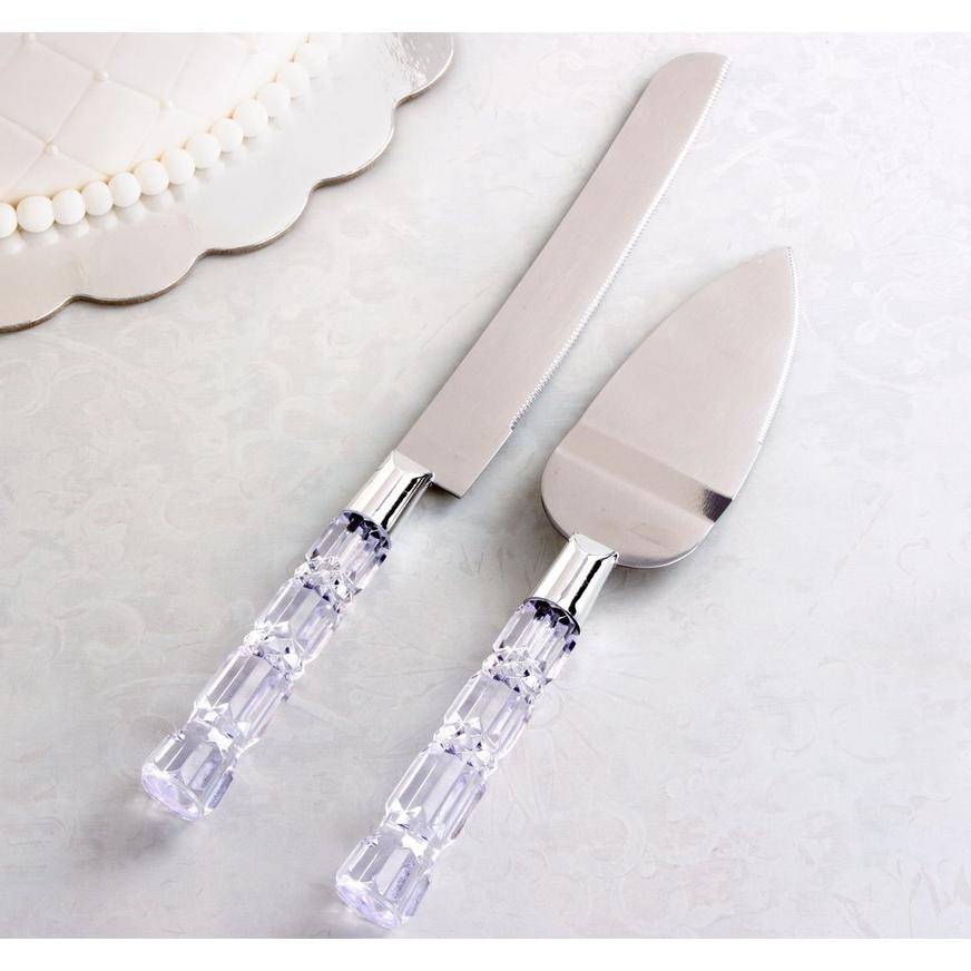 Party City Crystal Wedding Cake Knife Server Set