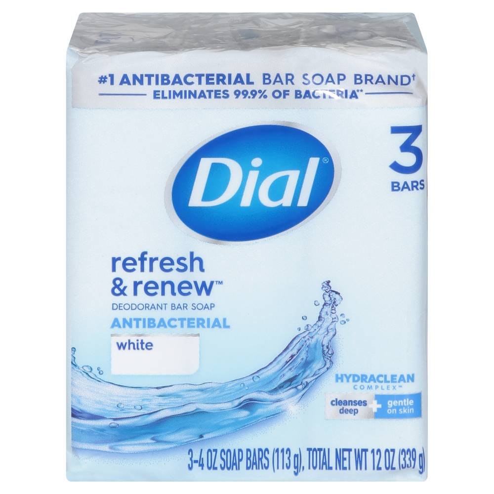 Dial Soap, Deodorant, White, Antibacterial 3-4 Oz