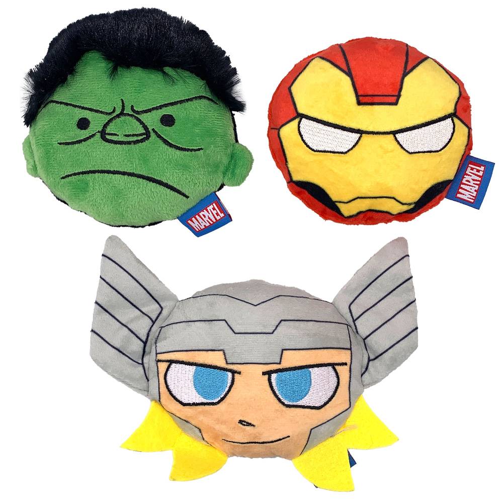 Marvel Heros Plush Squeaky Dog Toy 3 CT (Color: Multi Color)