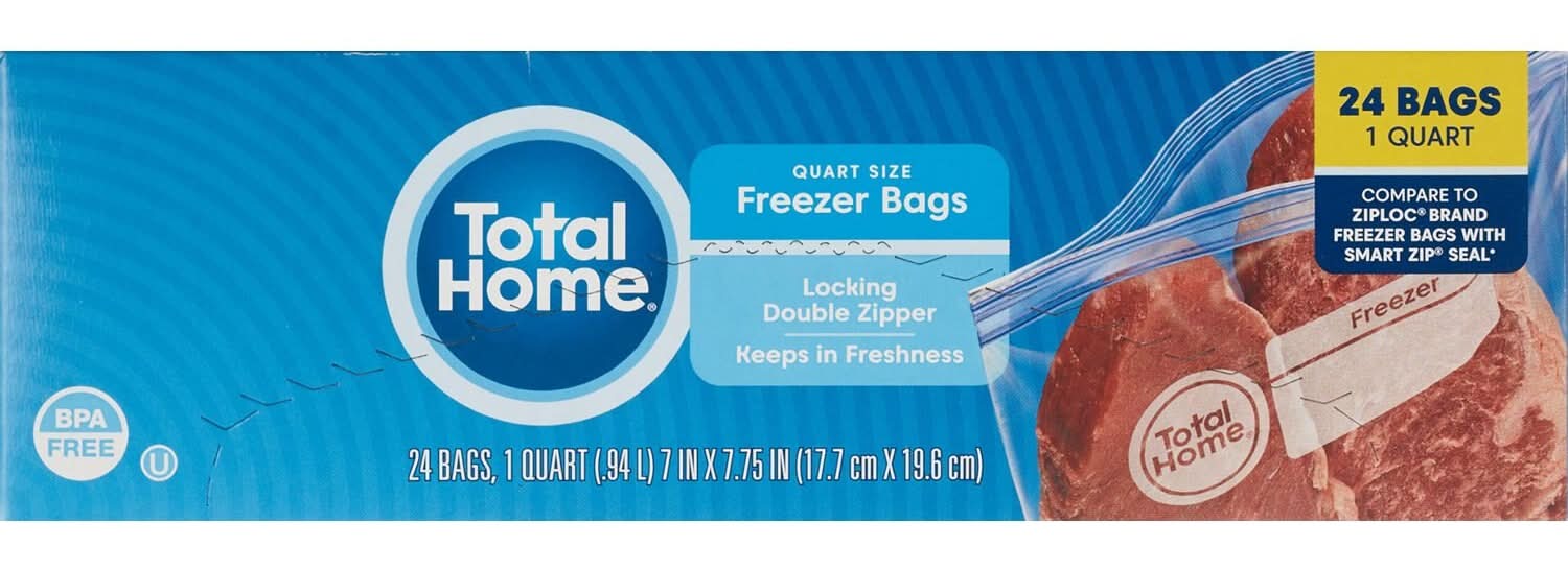 Total Home Reclosable Quart Freezer Bags, 24 Ct