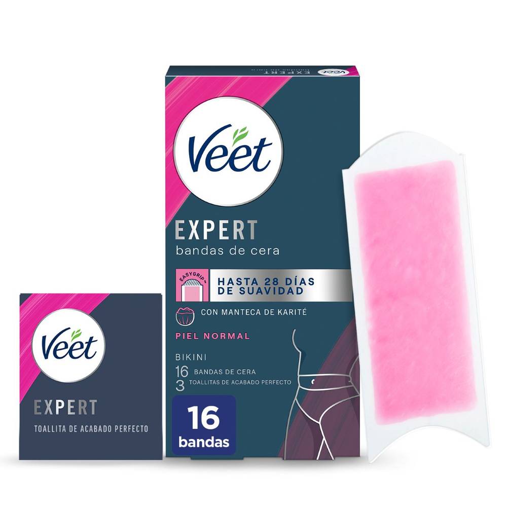 Banda Cera fría Bikini Piel Normal Veet Expert 16 uds