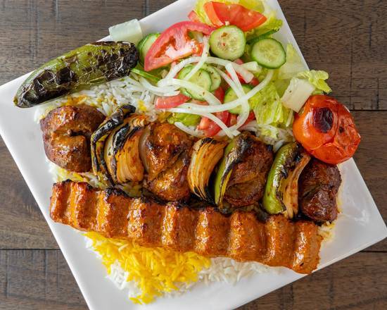 Combo Plate - 1 Chicken Kabob and 1 Ground Beef Kabob