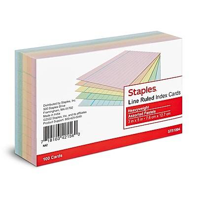 Staples Line Ruled Index Cards Assorted Colors (tr51004) (100 ct) (3 x 5 inch)