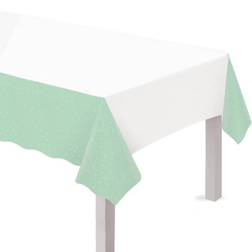 Robin's Egg Blue Iridescent Dot Plastic Table Cover, 54in x 102in