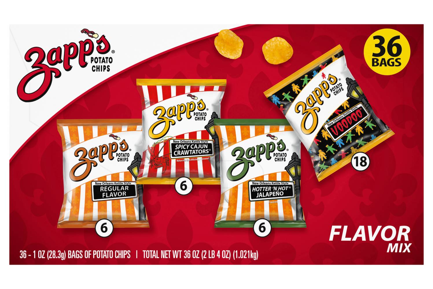 Zapp's Potato Chips Variety pack, Assorted (36 oz, 36 ct)