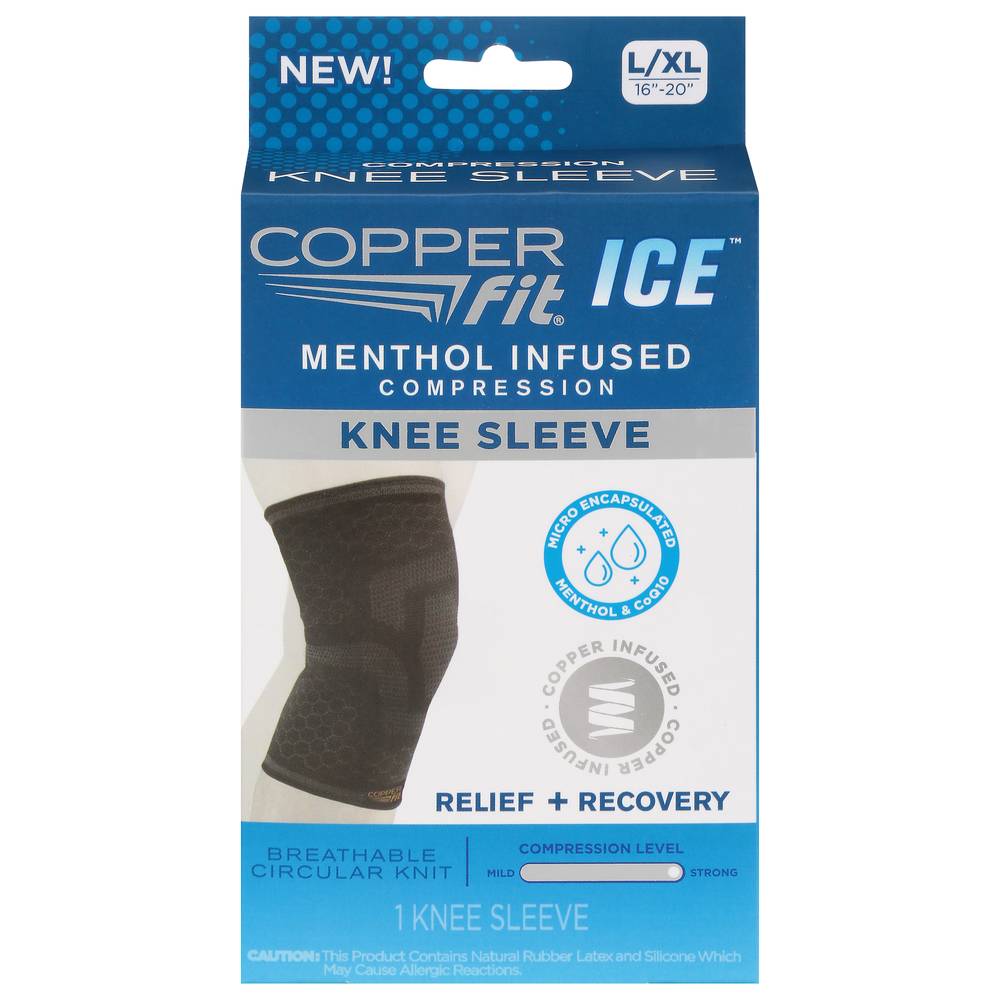 Copper Fit Ice Menthol Infused Compression Unisex Knee Sleeve L/Xl (4.8 oz)