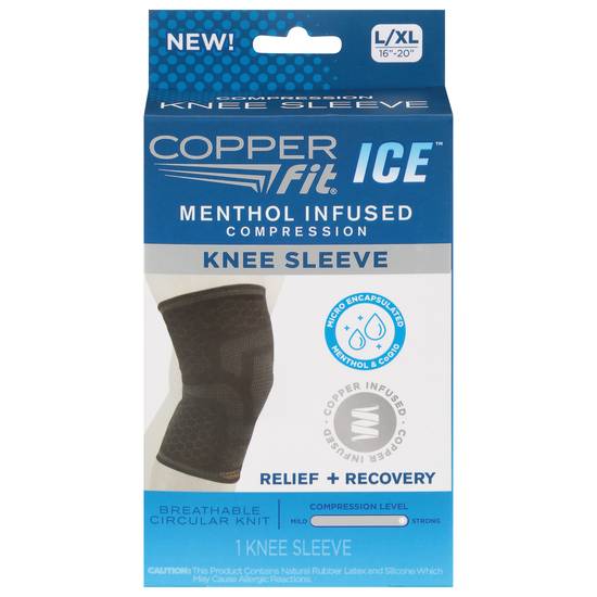 Copper Fit Ice Menthol Infused Compression Unisex Knee Sleeve L/Xl