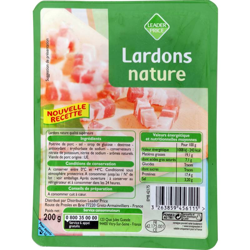 Leader Price - Lardons nature (200g)