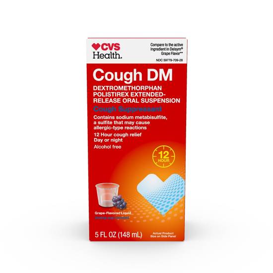 CVS Health 12HR Cough DM Relief Liquid Cough Suppressant, Grape, 5 OZ