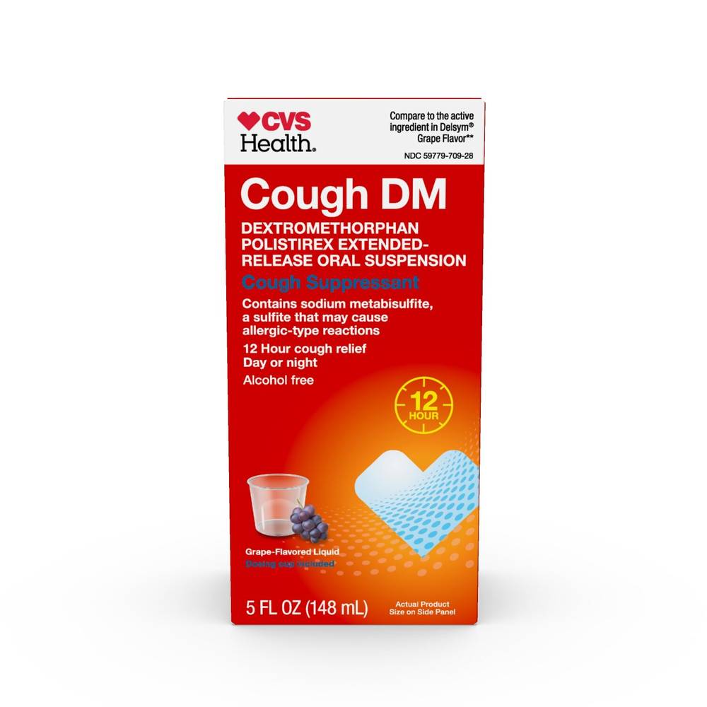 CVS Health 12Hr Cough Dm Relief Liquid Cough Suppressant, Grape (5 fl oz)