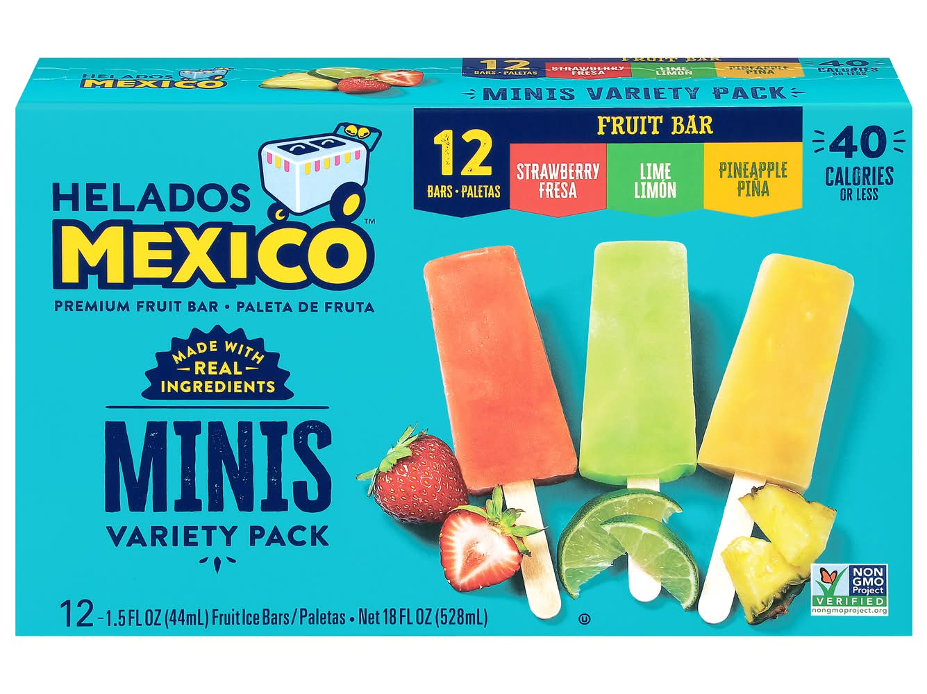 Helados Mexico Frozen Minis Variety pack Fruit Bars, Assorted (12 x 1.5 fl oz)
